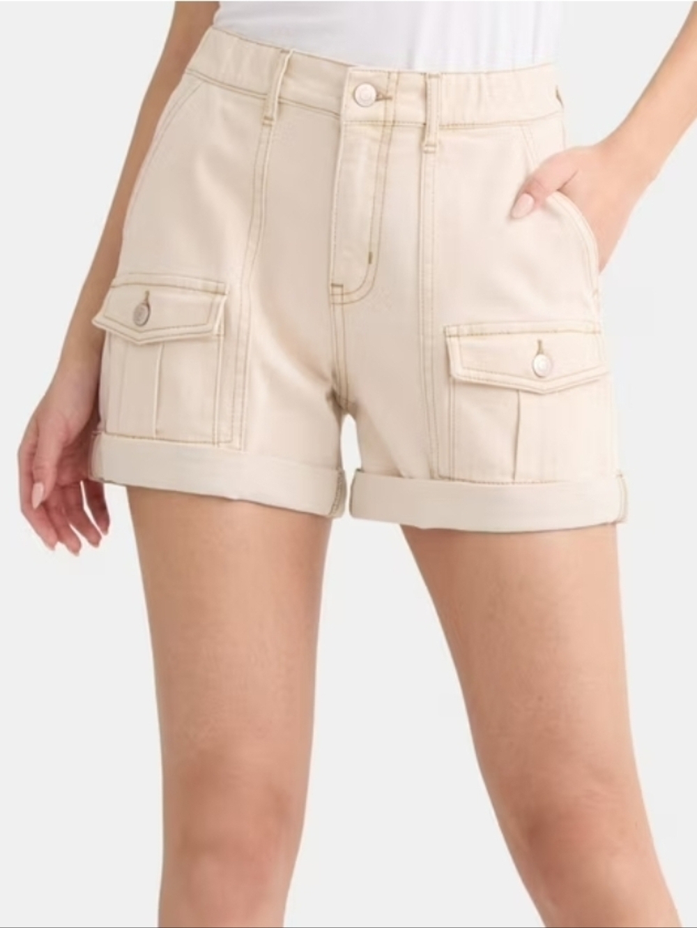 💥4/$25 NWT Time and Tru Cream Utility Cuffed Jean Shorts Sz 2